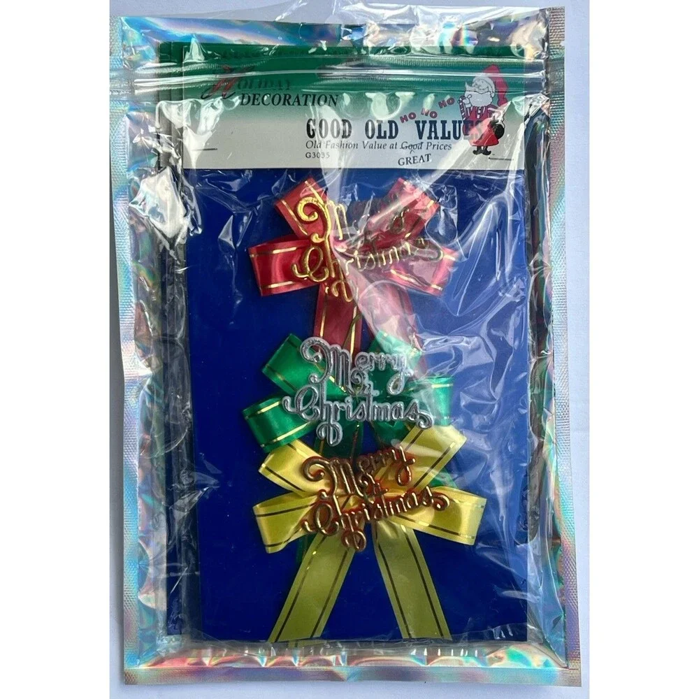 1970s Vintage Holiday Decoration Merry Christmas Bows, New Old Stock